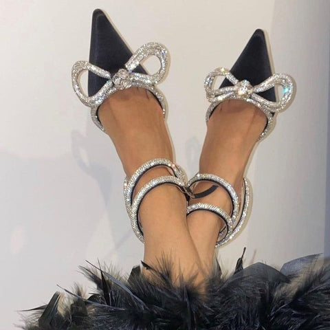 Sugarcoat Diamante Double Bow Satin Heels