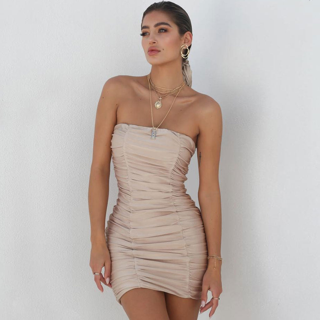 Modern Chic Strapless Ruched Bodycon Party Mini Dress