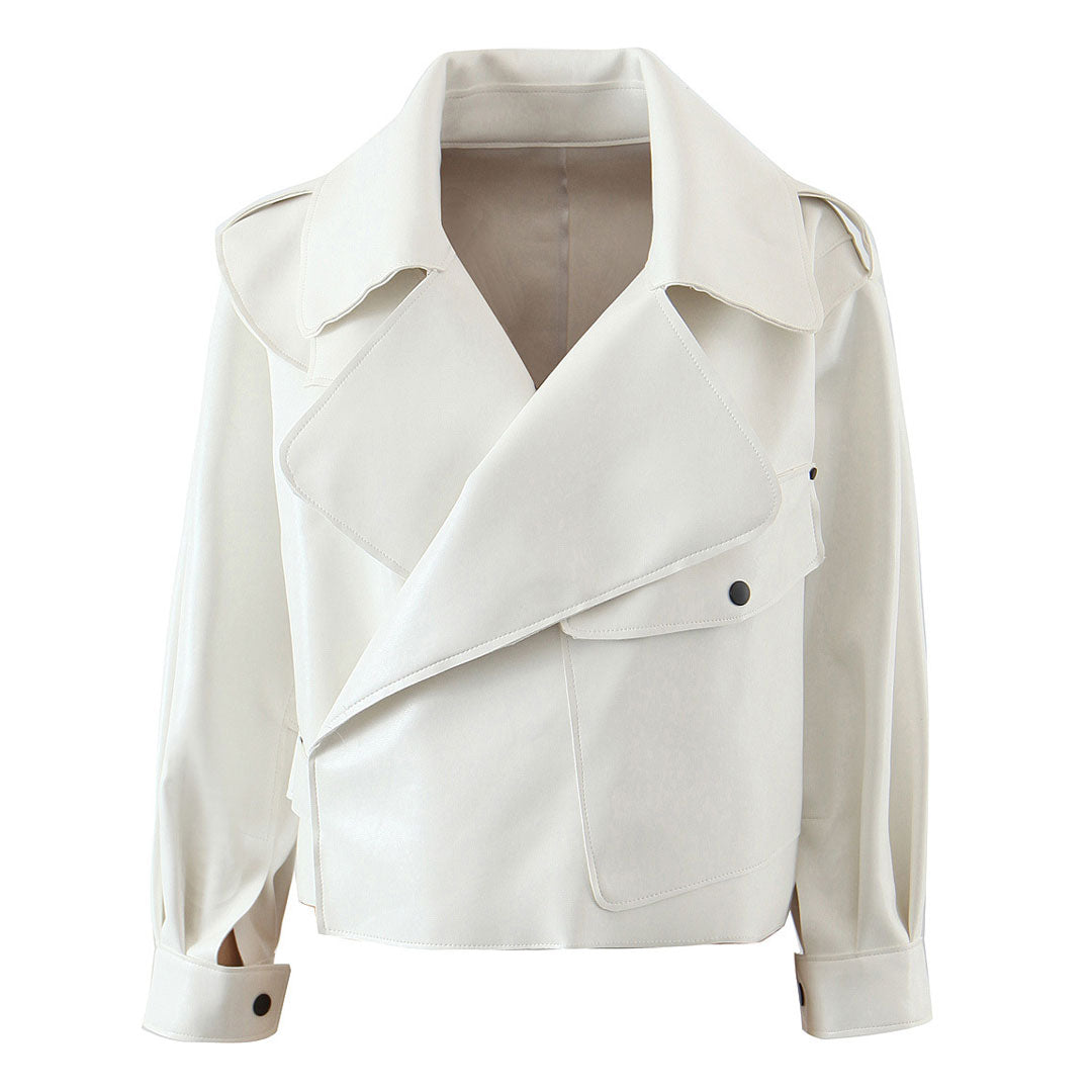 Long Sleeve Cropped Trench Coat - White