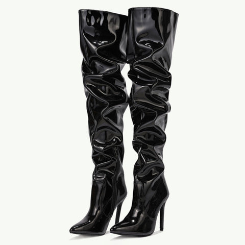 Overknee-Stiefel mit spitzer Zehenpartie und Stilettoabsatz - Schwarz