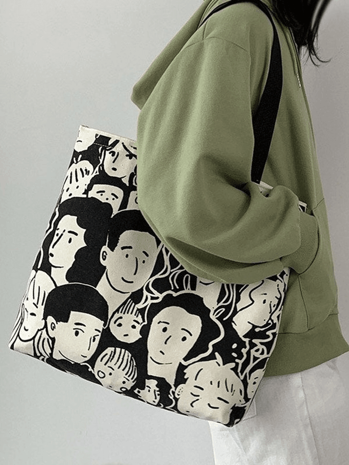 Monochrome Canvas-Shoppertasche mit Gesichtsgrafik