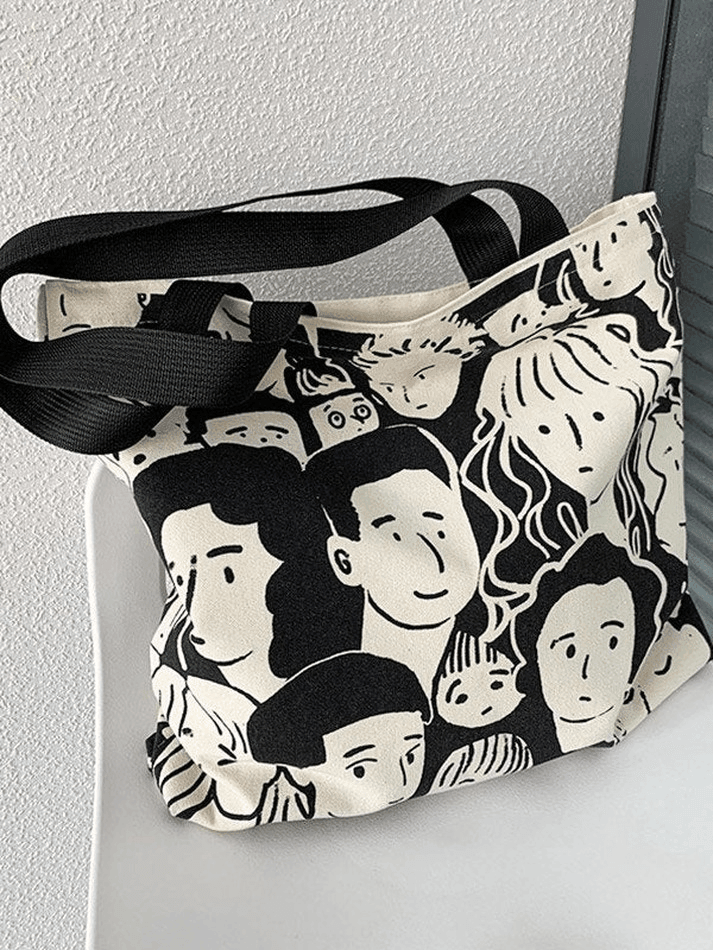 Monochrome Face Graphic Canvas Shopper Bag