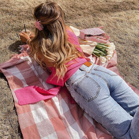 Cropped-Strick-Tanktop mit Bindebändern - Pink