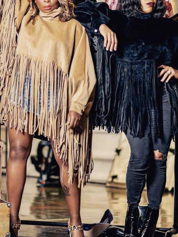 Solid Fringed Suede Top