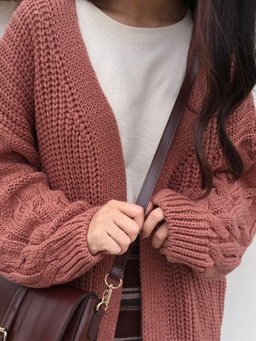 Open Front Cable Knit Cardigan