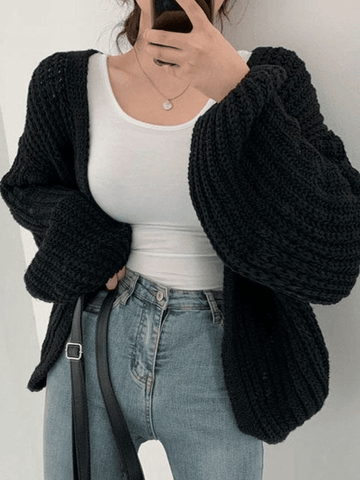 Open Front Long Sleeve Knit Cardigan