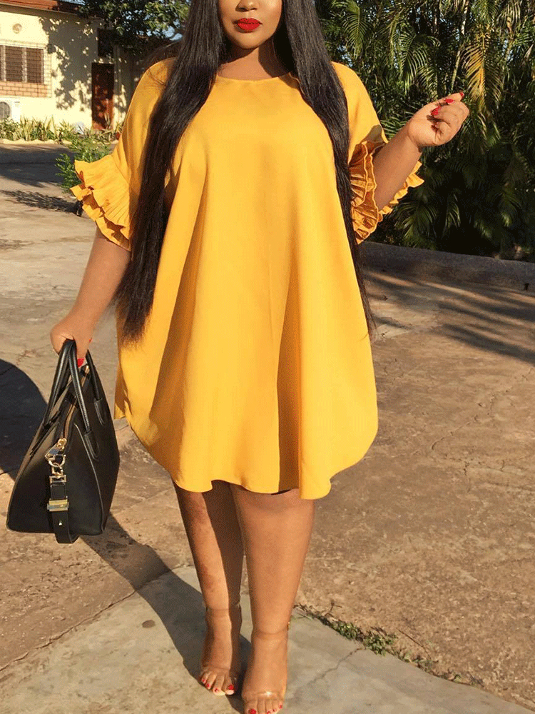 Ruffle Sleeve Swing Midi Dress