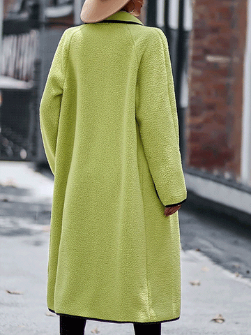 Fleece Solid Pockets Lapel Coat