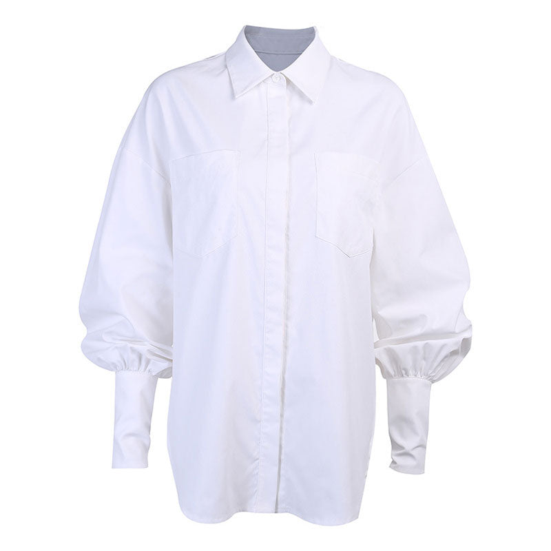 Bishop Sleeve Patch Pocket Shirt - White