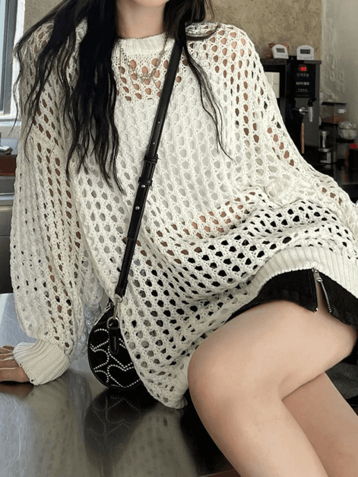 Oversized Crochet Open Knit Top