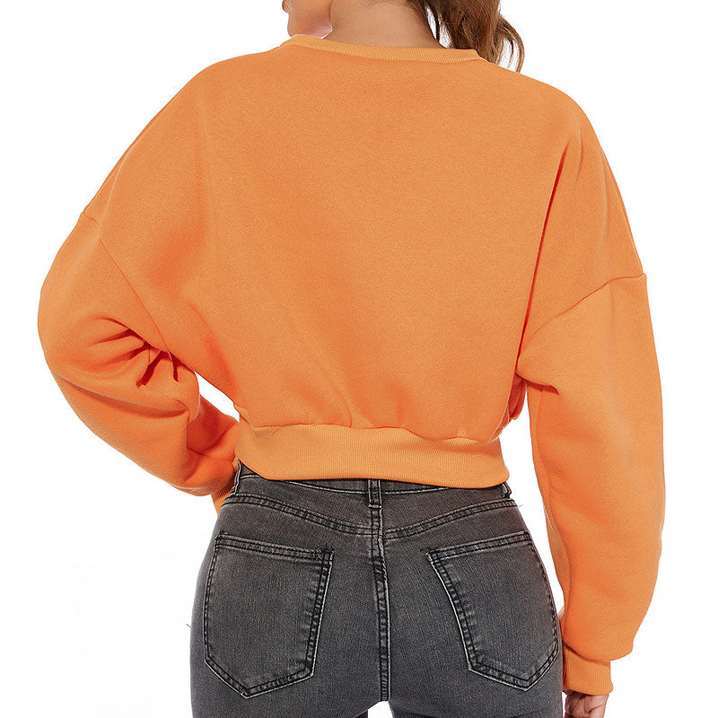 Long Sleeve Mock Neck Cropped Sweatshirt - Orange