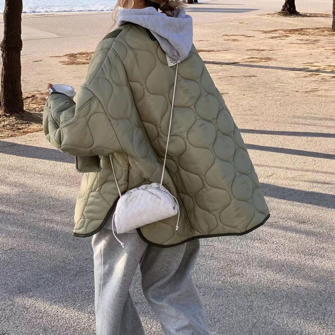 Long Sleeve Flap Pocket Quilted Jacket - Sage Green