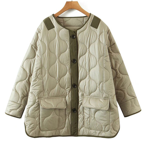 Long Sleeve Flap Pocket Quilted Jacket - Sage Green