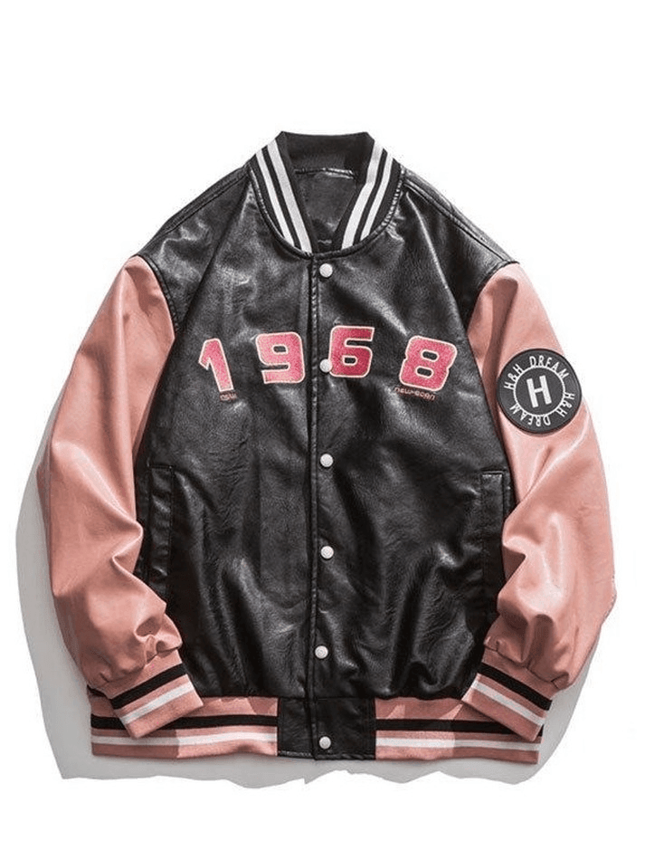 Oversized Pu Leather Varsity Jacket – Omcne
