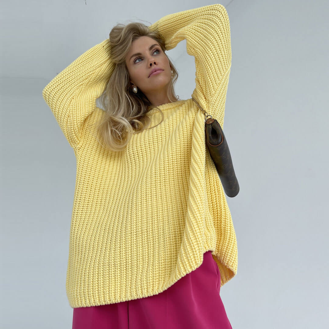 Suéter de cuello redondo color caramelo - Amarillo