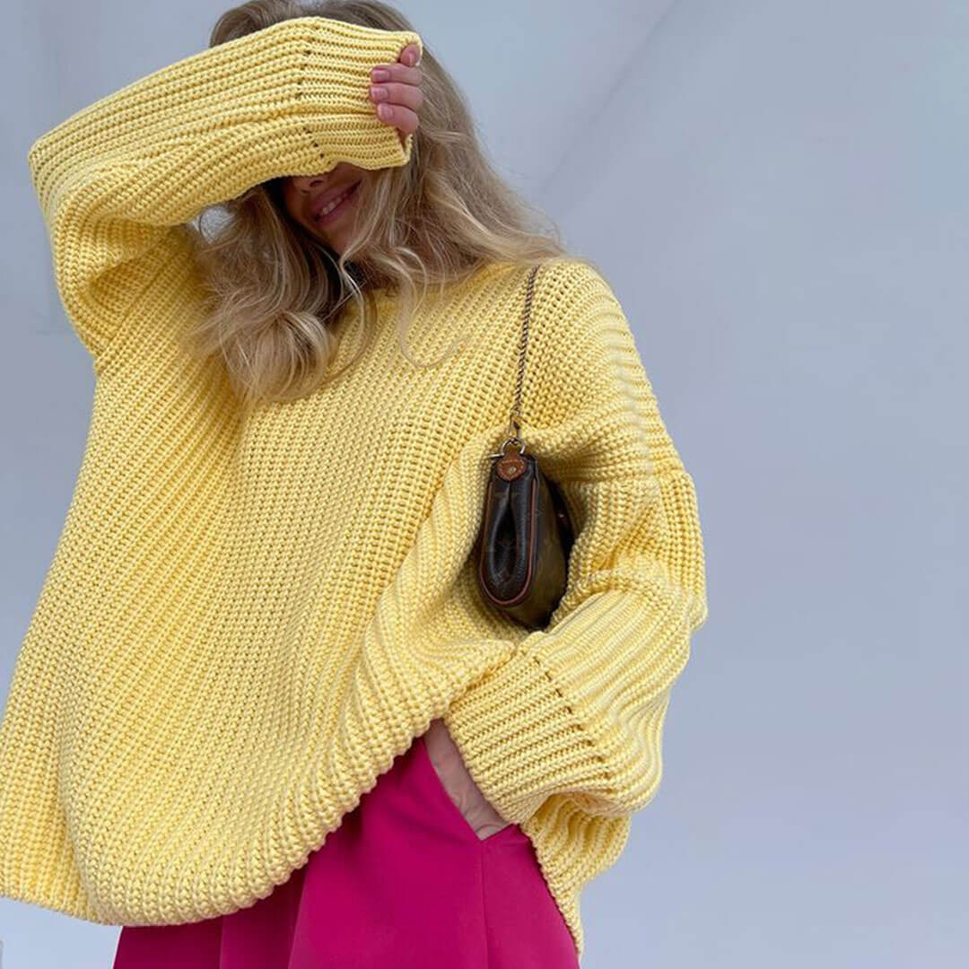 Suéter de cuello redondo color caramelo - Amarillo
