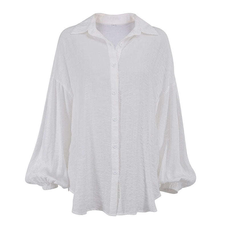 Textured Bishop Sleeve Shirt - White