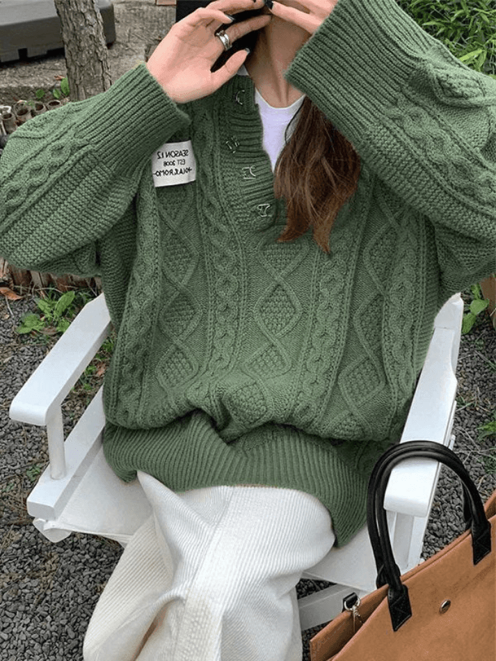 V Neck Cable Knit Sweater