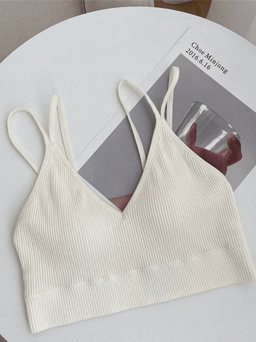 Geripptes, wattiertes Crop-Camisole mit V-Ausschnitt