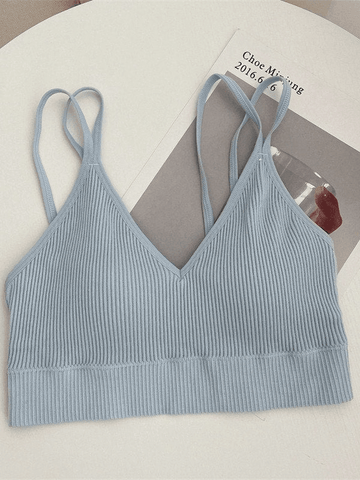 Geripptes, wattiertes Crop-Camisole mit V-Ausschnitt