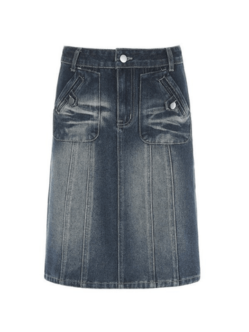 Paneled Cargo Denim Midi Skirt