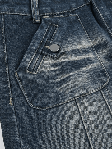 Cargo-Midirock aus Denim im Bahnendesign