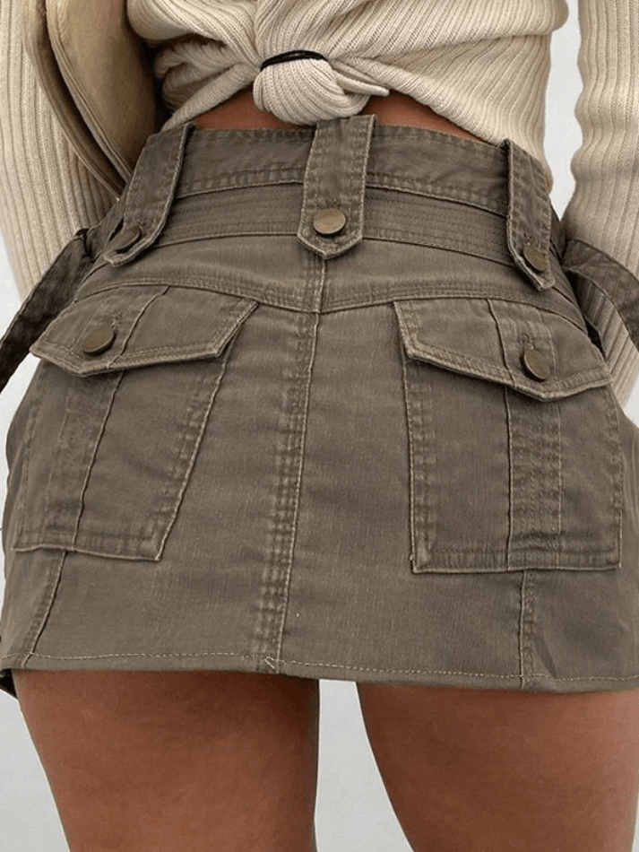 Paneled Denim Cargo Mini Skirt