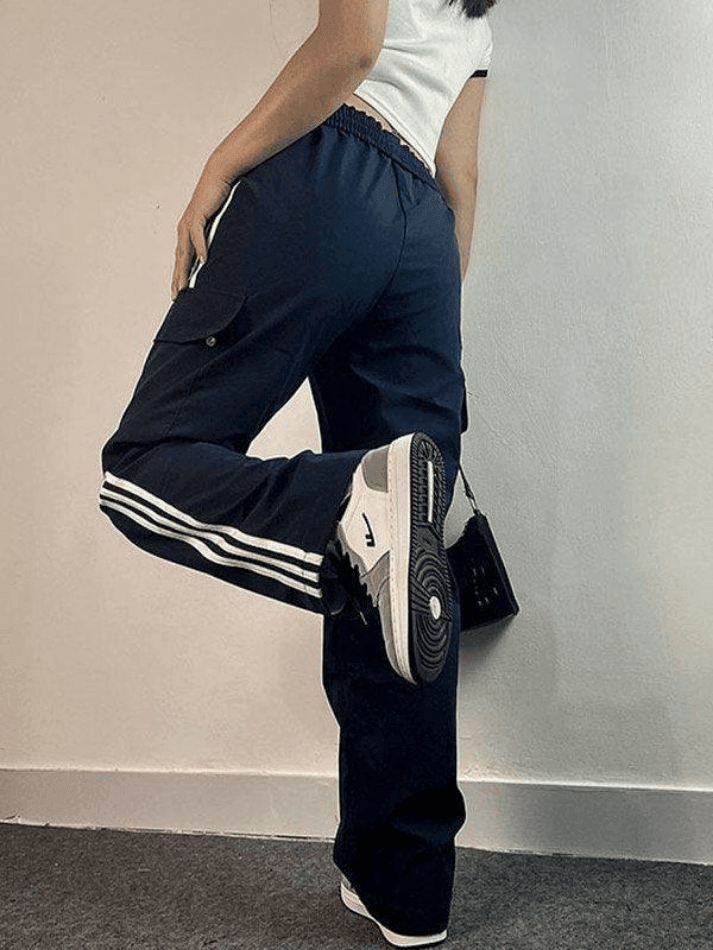 Paneled Striped Baggy Cargo Pants
