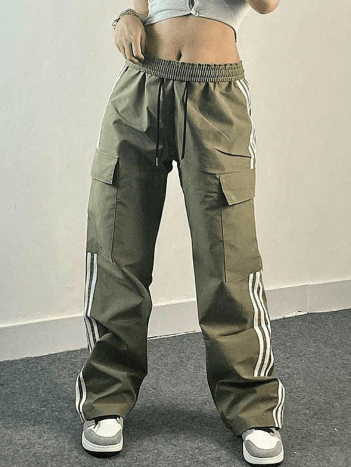Paneled Striped Baggy Cargo Pants