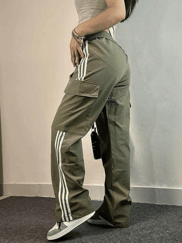 Paneled Striped Baggy Cargo Pants