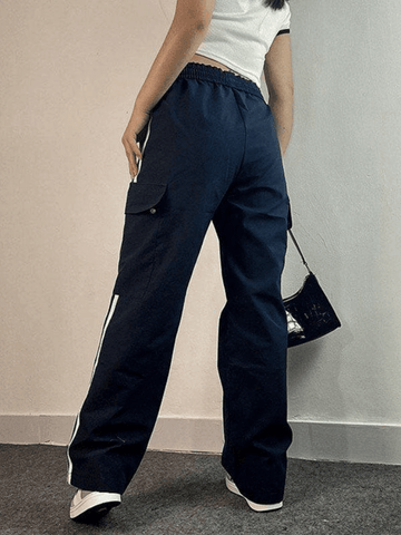 Paneled Striped Baggy Cargo Pants