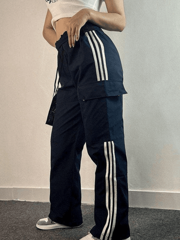 Paneled Striped Baggy Cargo Pants