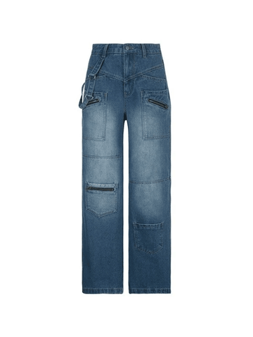 Baggy-Cargojeans im Patchwork-Look in blauer Waschung