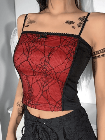 Patchwork Cobweb Mesh Crop Cami Top