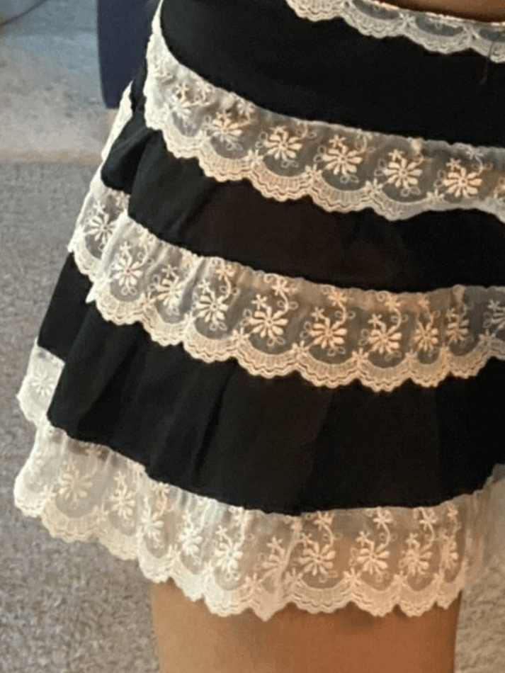 Patchwork Lace Tiered Mini Skirt