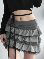 Patchwork Lace Trim Tiered Mini Skirt