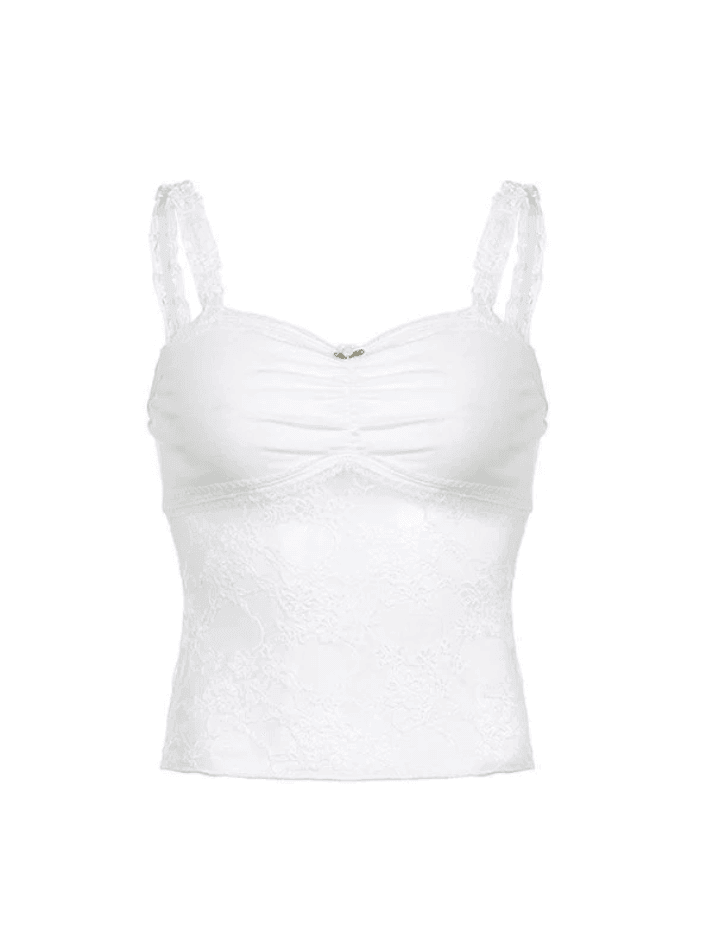 Patchwork Lace White Crop Cami Top