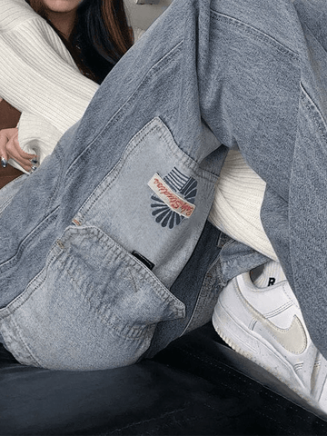 Vaqueros cargo vintage con lavado claro y patchwork