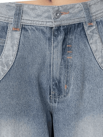 Vaqueros cargo vintage con lavado claro y patchwork
