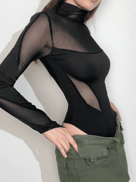 Tavimart Winter New Bandages Dress Women Sexy Patchwork Mesh Long Sleeve Celebrity Club Party Bodycon Midi Dress