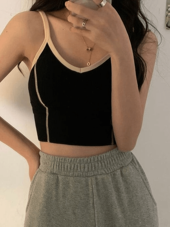 Gepolstertes Crop-Camisole mit Patchwork-Muster