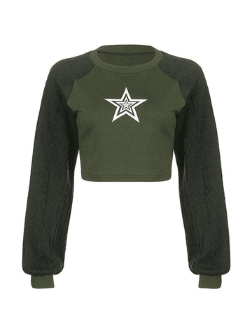 Patchwork Star Print Cropped Sweater