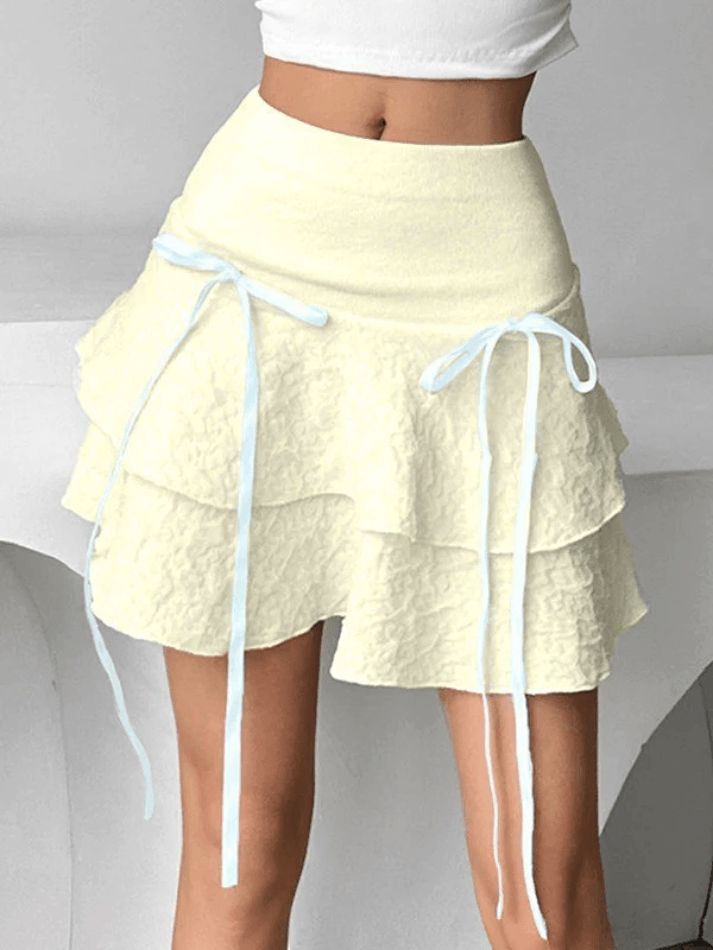 Patchwork Tiered Ruffle Mini Skirt