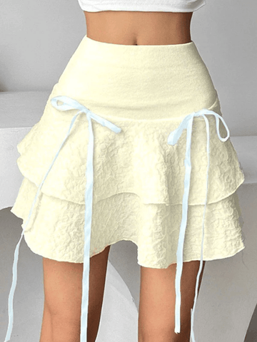 Patchwork Tiered Ruffle Mini Skirt