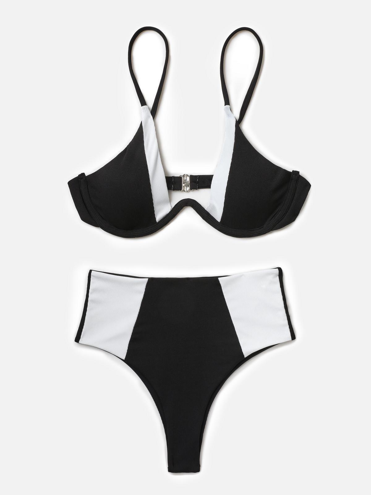 Patchwork Underwire Rib Bikini Set