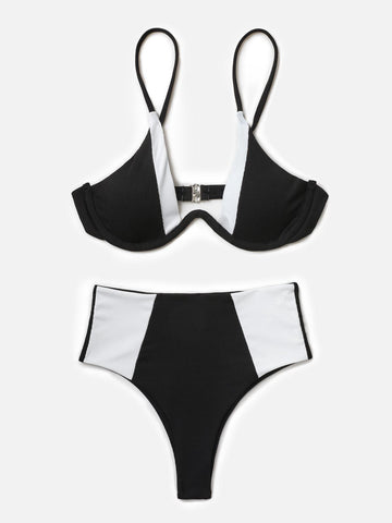 Patchwork Underwire Rib Bikini Set