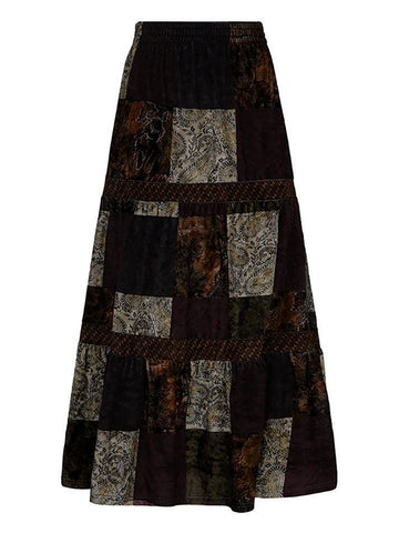 Patchwork Velvet Printed Midi Skirt