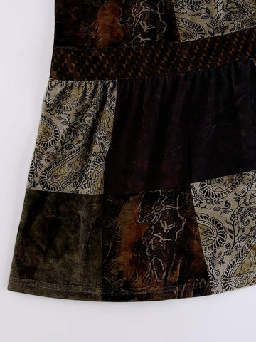 Patchwork Velvet Printed Midi Skirt