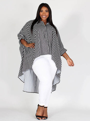 Stripe Print High Low Hem Top