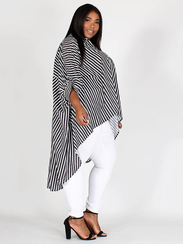 Stripe Print High Low Hem Top